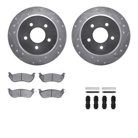 DYNAMIC FRICTION CO 7512-56077, Rotors-Drilled and Slotted-Silver w/ 5000 Advanced Brake Pads incl. Hardware, Zinc Coat 7512-56077